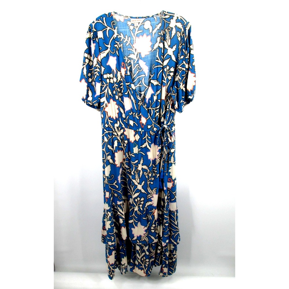 Knox Rose Blue Floral Maxi Wrap Dress Women XL Tiered Boho Cottagecore Flowy